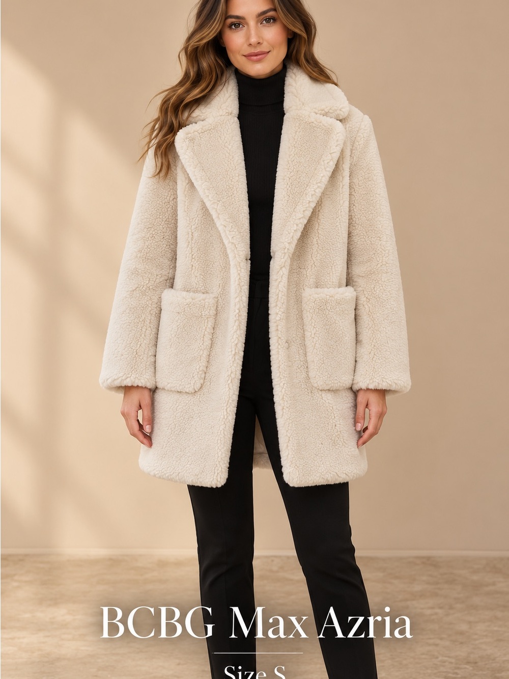 BCBGMaxAzria Cream Teddy Jacket with Patch Pockets